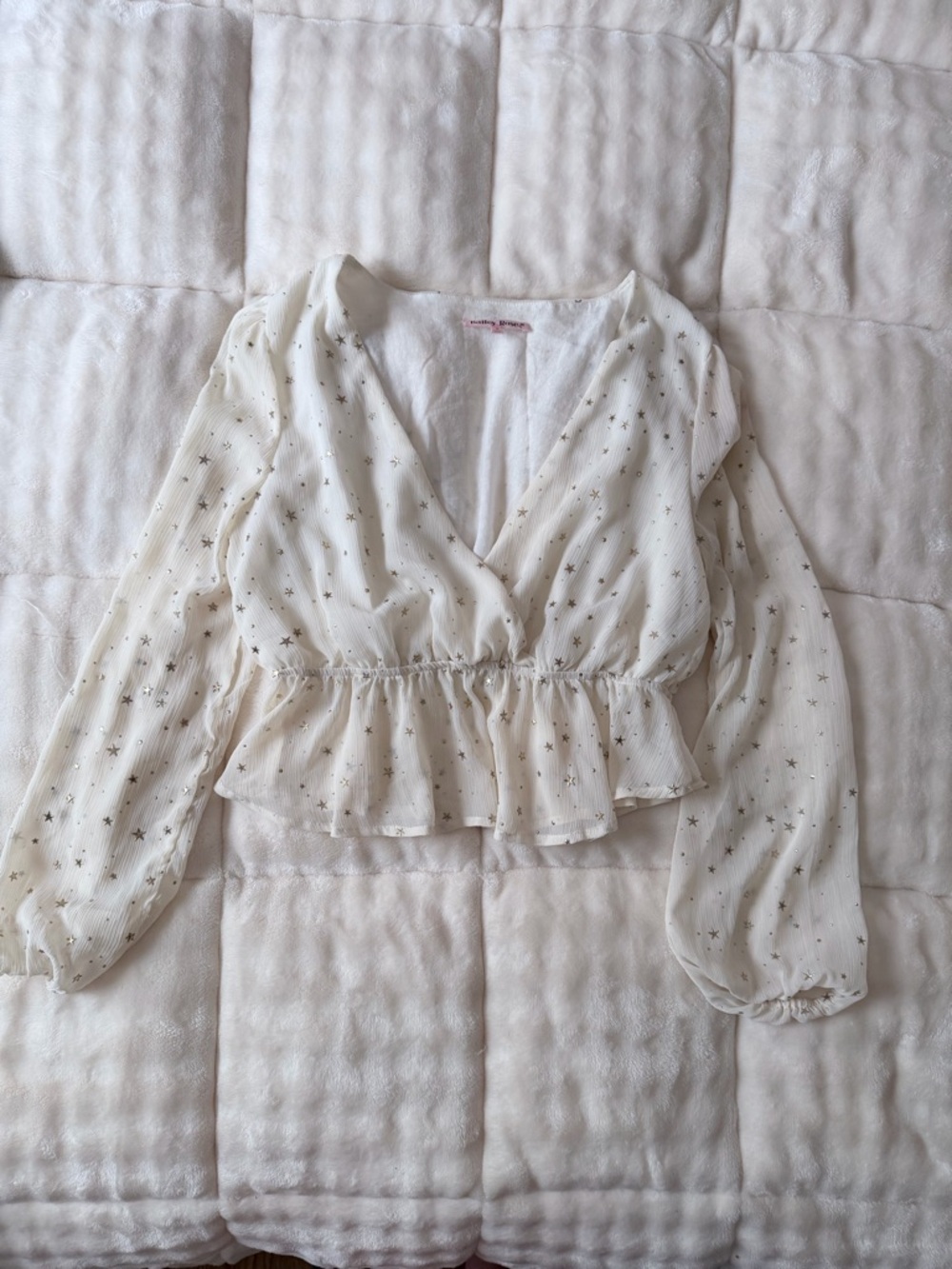 Sheer Star Ruffle Hem Blouse - Cream